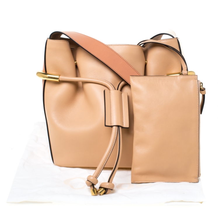 Pre Owned Chloe Beige Leather Small Emma Drawstring Shoulder Bag