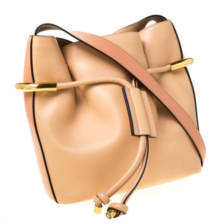Pre Owned Chloe Beige Leather Small Emma Drawstring Shoulder Bag