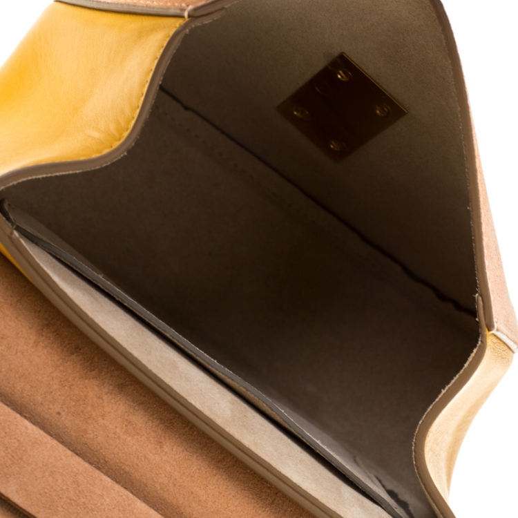 مملوكة مسبقًا Chloe Mustard/Beige Leather and Suede Small Drew Shoulder Bag