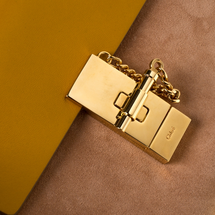 مملوكة مسبقًا Chloe Mustard/Beige Leather and Suede Small Drew Shoulder Bag