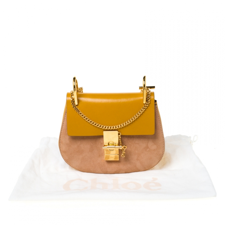 مملوكة مسبقًا Chloe Mustard/Beige Leather and Suede Small Drew Shoulder Bag
