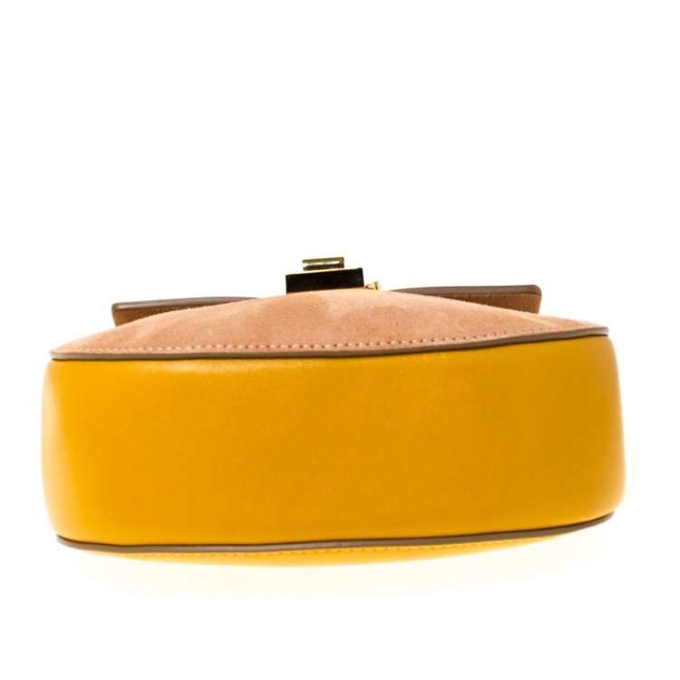 مملوكة مسبقًا Chloe Mustard/Beige Leather and Suede Small Drew Shoulder Bag