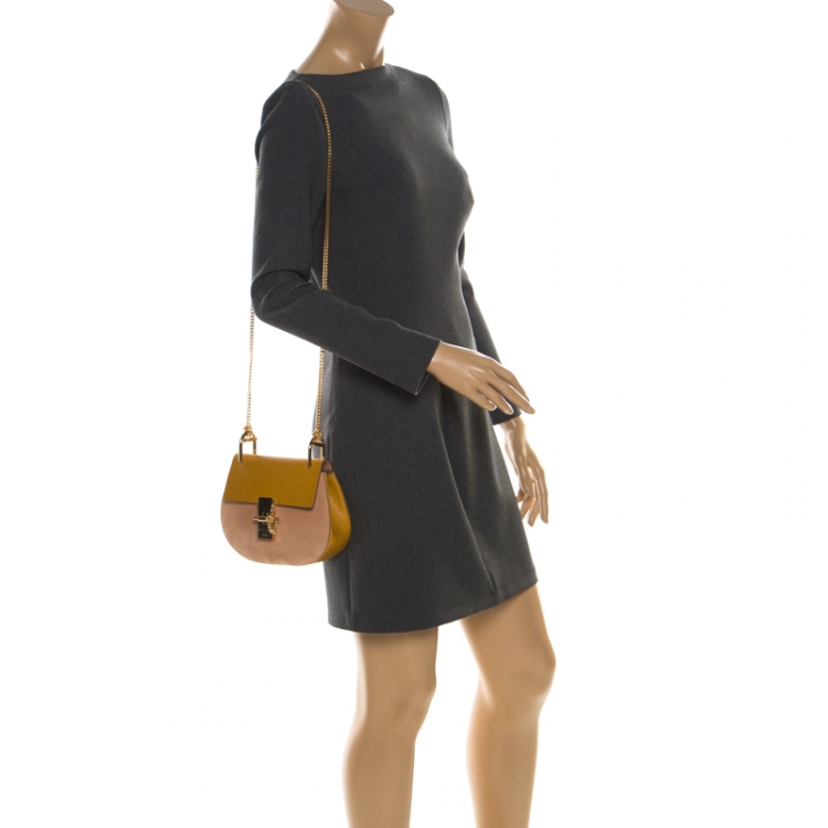 مملوكة مسبقًا Chloe Mustard/Beige Leather and Suede Small Drew Shoulder Bag