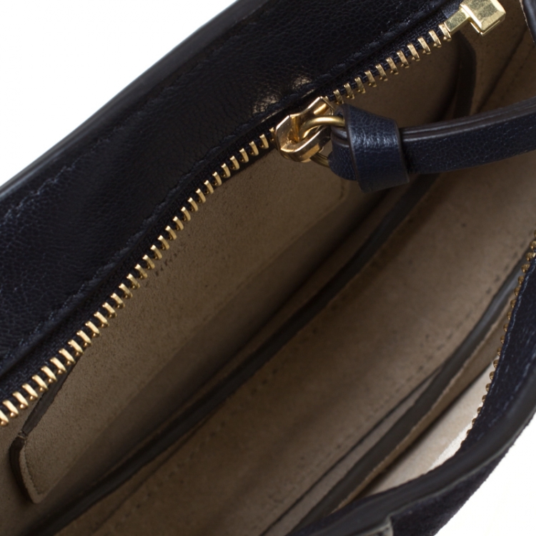 Pre Owned Chloe Navy Blue Leather and Suede Mini Pixie Crossbody Bag