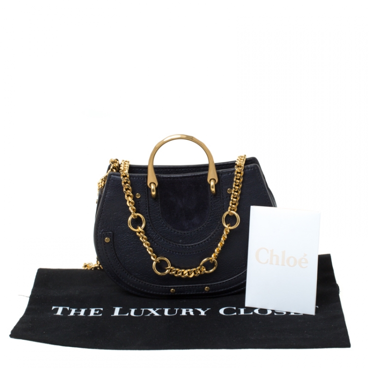 Pre Owned Chloe Navy Blue Leather and Suede Mini Pixie Crossbody Bag