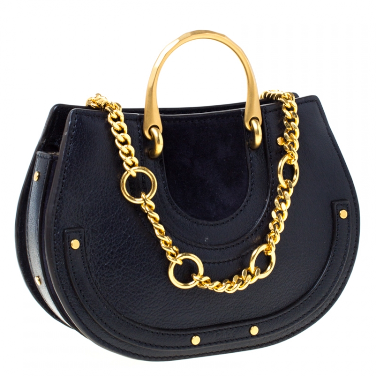 Pre Owned Chloe Navy Blue Leather and Suede Mini Pixie Crossbody Bag
