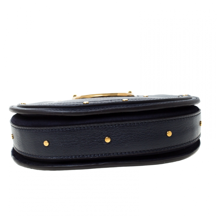 Pre Owned Chloe Navy Blue Leather and Suede Mini Pixie Crossbody Bag