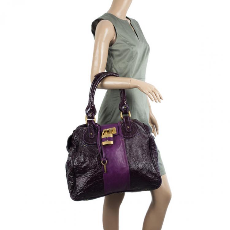Pre Owned Chloe Dark Purple Leather Paddington Tote
