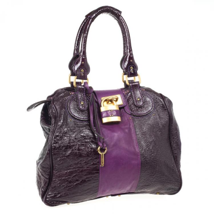 Pre Owned Chloe Dark Purple Leather Paddington Tote
