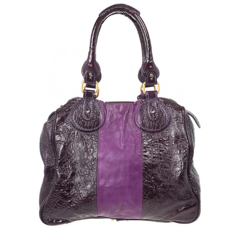 Pre Owned Chloe Dark Purple Leather Paddington Tote