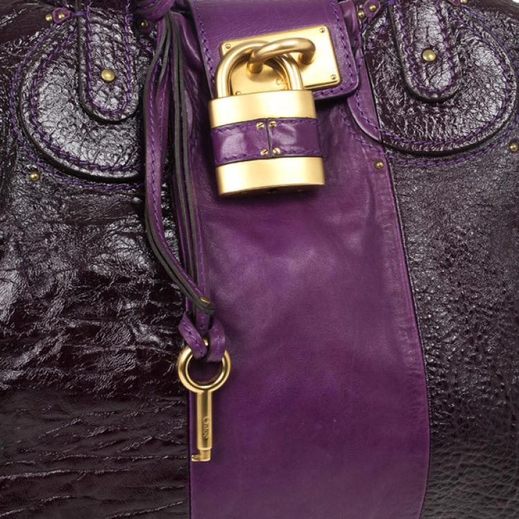 Pre Owned Chloe Dark Purple Leather Paddington Tote