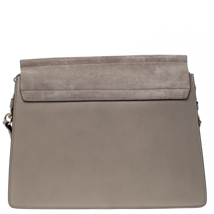 Pre Owned Chloe Taupe Leather and Suede Faye Shoulder Bag