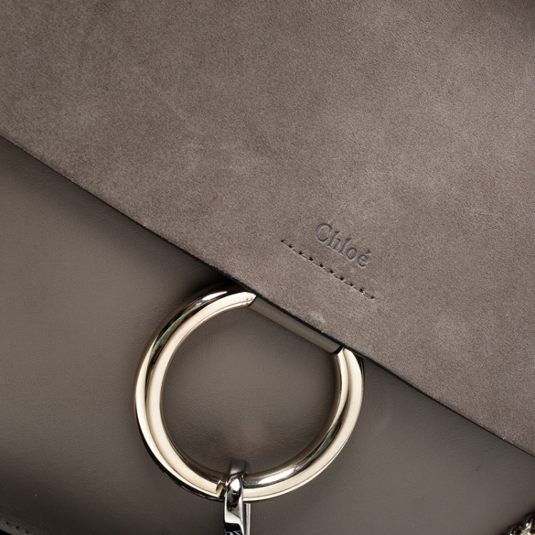 Pre Owned Chloe Taupe Leather and Suede Faye Shoulder Bag