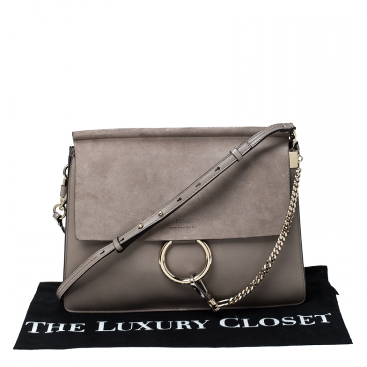 Pre Owned Chloe Taupe Leather and Suede Faye Shoulder Bag