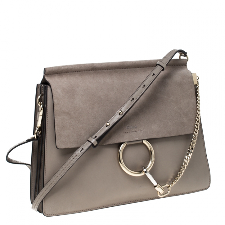 Pre Owned Chloe Taupe Leather and Suede Faye Shoulder Bag