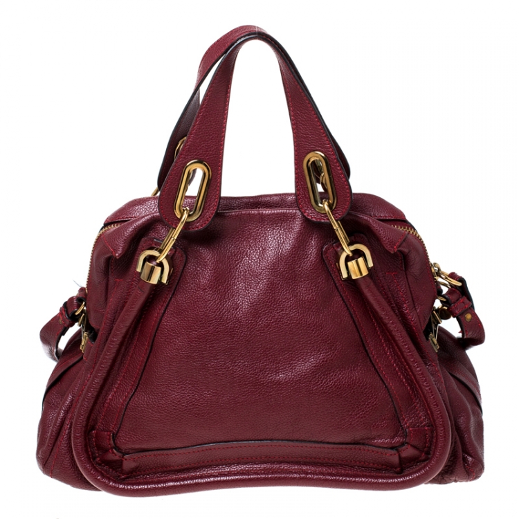 Pre Owned Chloe Burgundy Leather Medium Paraty Shoulder Bag