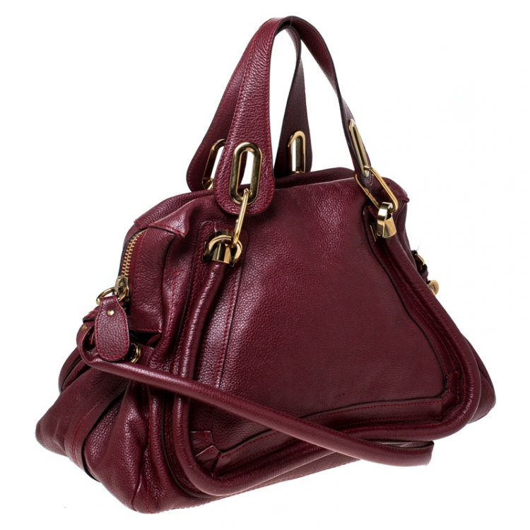 Pre Owned Chloe Burgundy Leather Medium Paraty Shoulder Bag