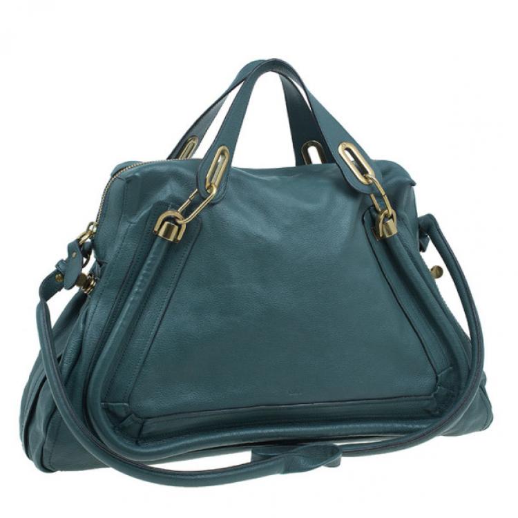 Pre Owned Chloe Sea Blue Leather Large Paraty Bag