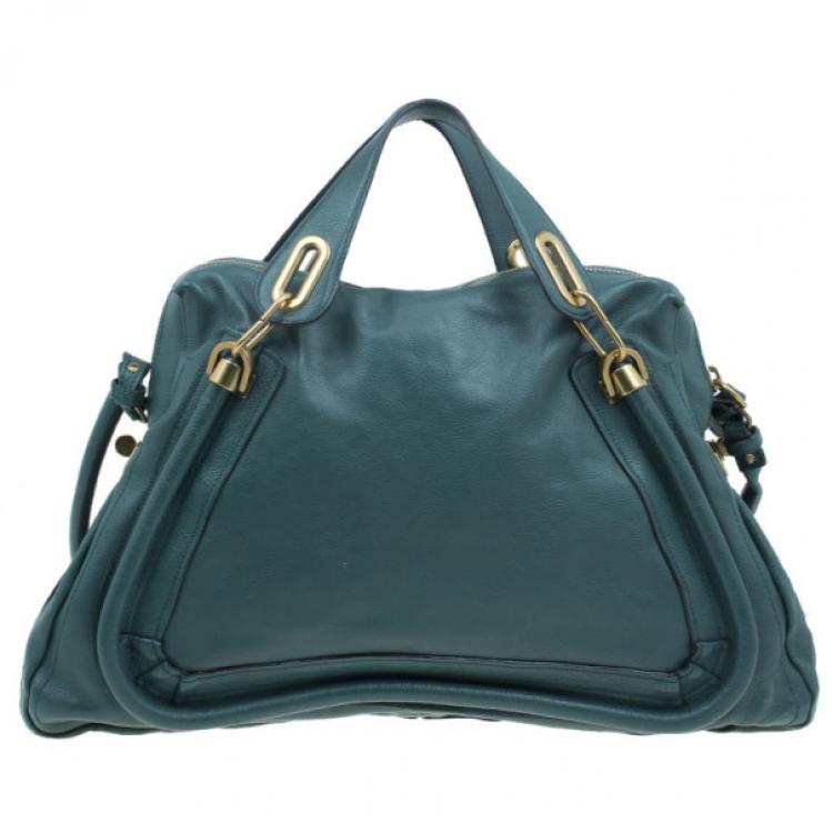 Pre Owned Chloe Sea Blue Leather Large Paraty Bag