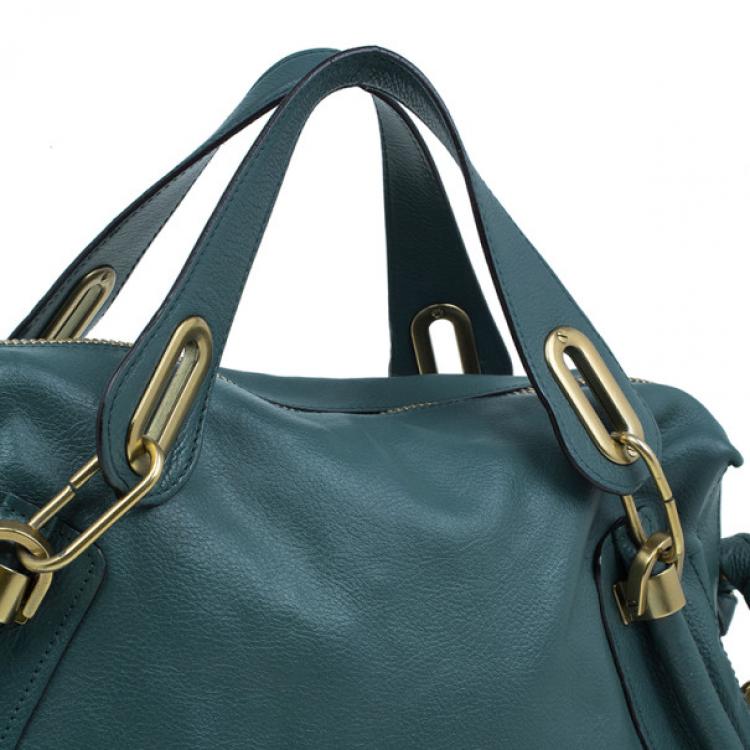 Pre Owned Chloe Sea Blue Leather Large Paraty Bag