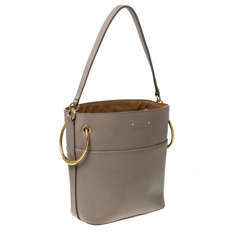 Pre Owned Chloe Grey Leather and Canvas Roy Bucket Bag