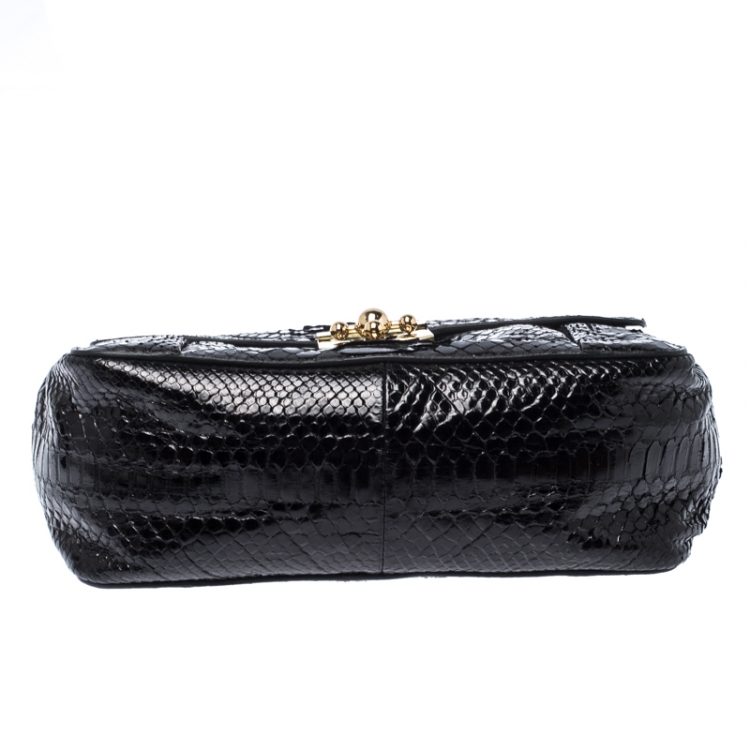 Pre Owned Chloe Black Python Leather Medium Elsie Shoulder Bag       