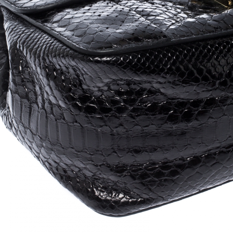 Pre Owned Chloe Black Python Leather Medium Elsie Shoulder Bag       