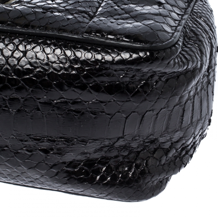 Pre Owned Chloe Black Python Leather Medium Elsie Shoulder Bag       
