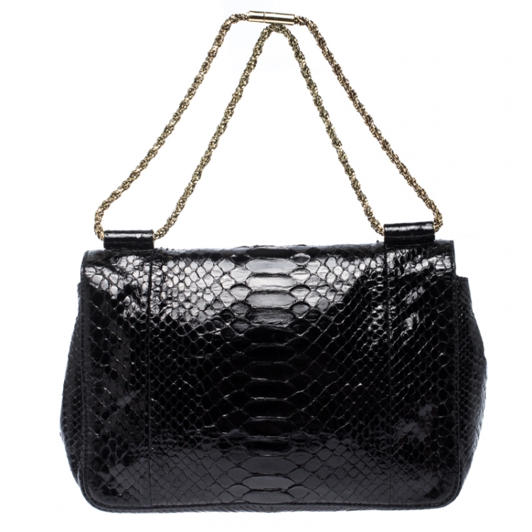 Pre Owned Chloe Black Python Leather Medium Elsie Shoulder Bag       