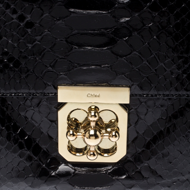 Pre Owned Chloe Black Python Leather Medium Elsie Shoulder Bag       