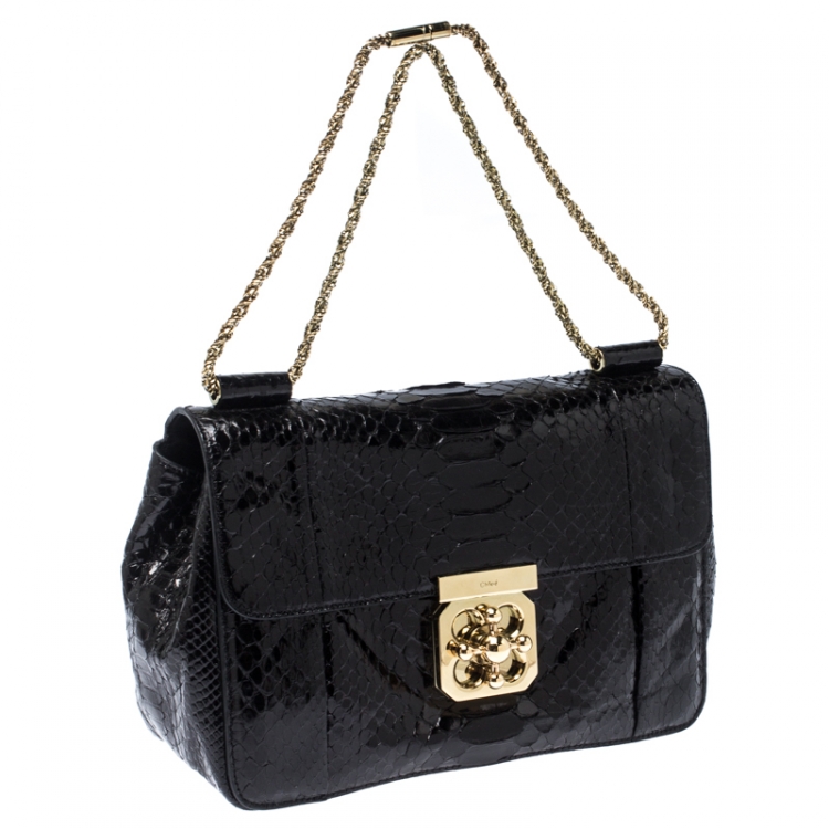 Pre Owned Chloe Black Python Leather Medium Elsie Shoulder Bag       