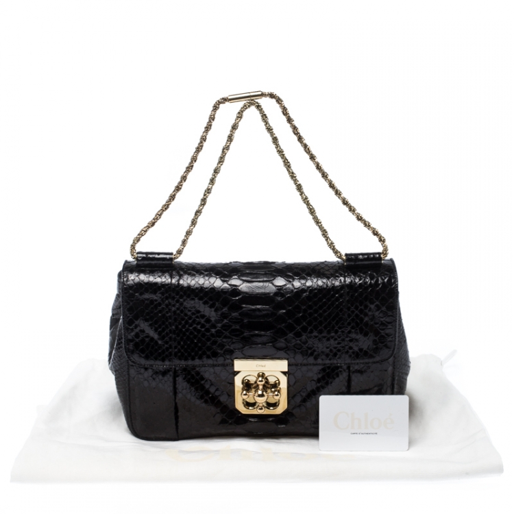Pre Owned Chloe Black Python Leather Medium Elsie Shoulder Bag       