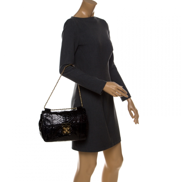 Pre Owned Chloe Black Python Leather Medium Elsie Shoulder Bag       