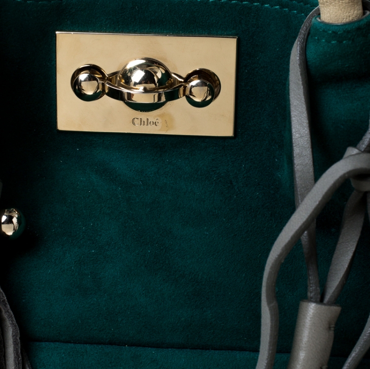 Pre Owned Chloe Green/Grey Suede and Leather Tassel Bucket Shoulder Bag