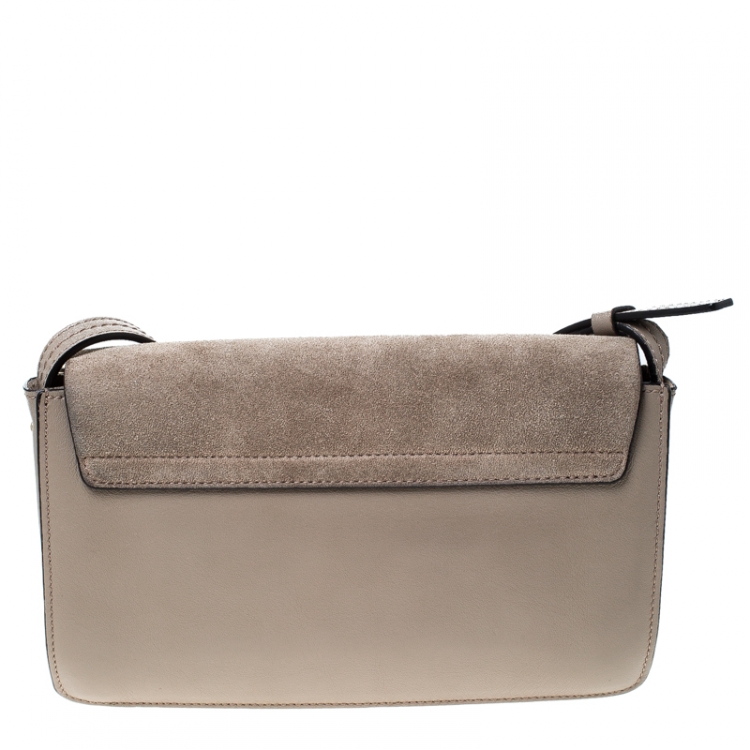 Pre Owned Chloe Taupe Leather and Suede Small Faye Shoulder Bag