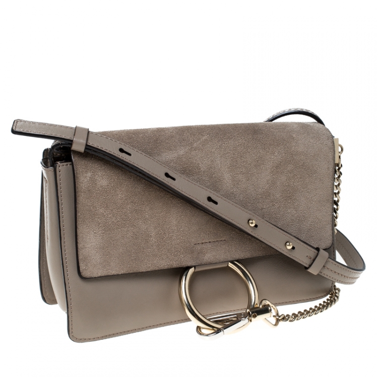 Pre Owned Chloe Taupe Leather and Suede Small Faye Shoulder Bag