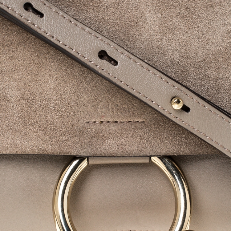 Pre Owned Chloe Taupe Leather and Suede Small Faye Shoulder Bag