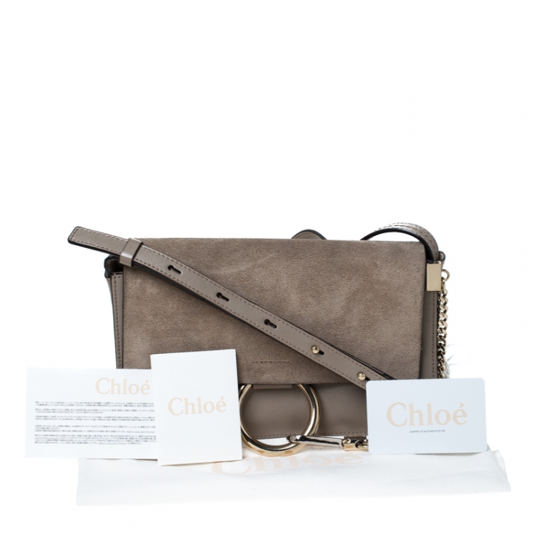 Pre Owned Chloe Taupe Leather and Suede Small Faye Shoulder Bag