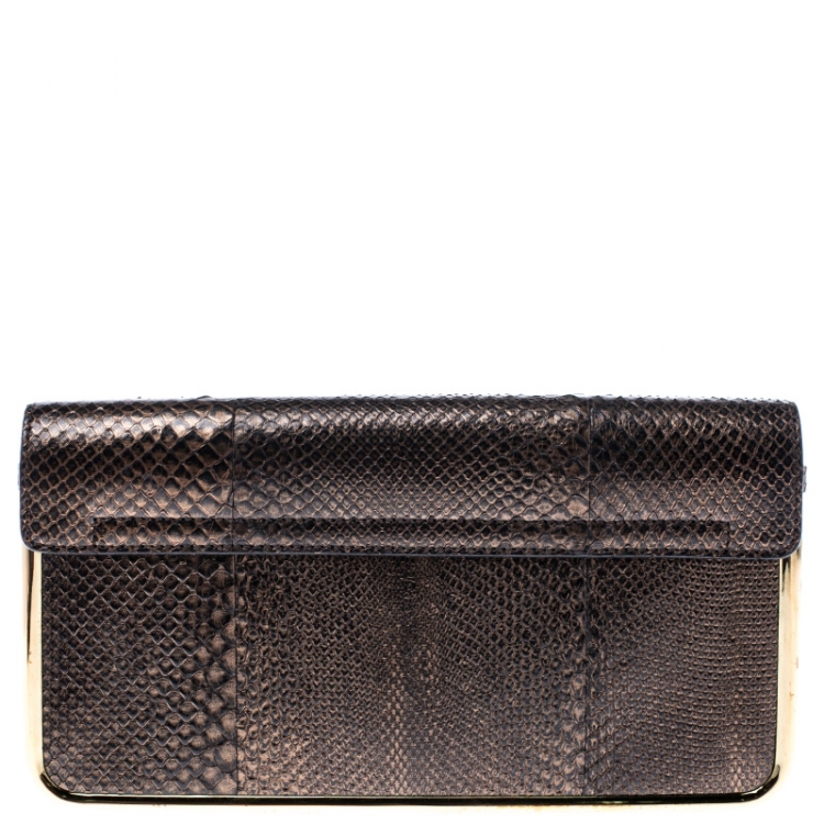 Pre Owned Chloe Bronze Python Leather Clutch