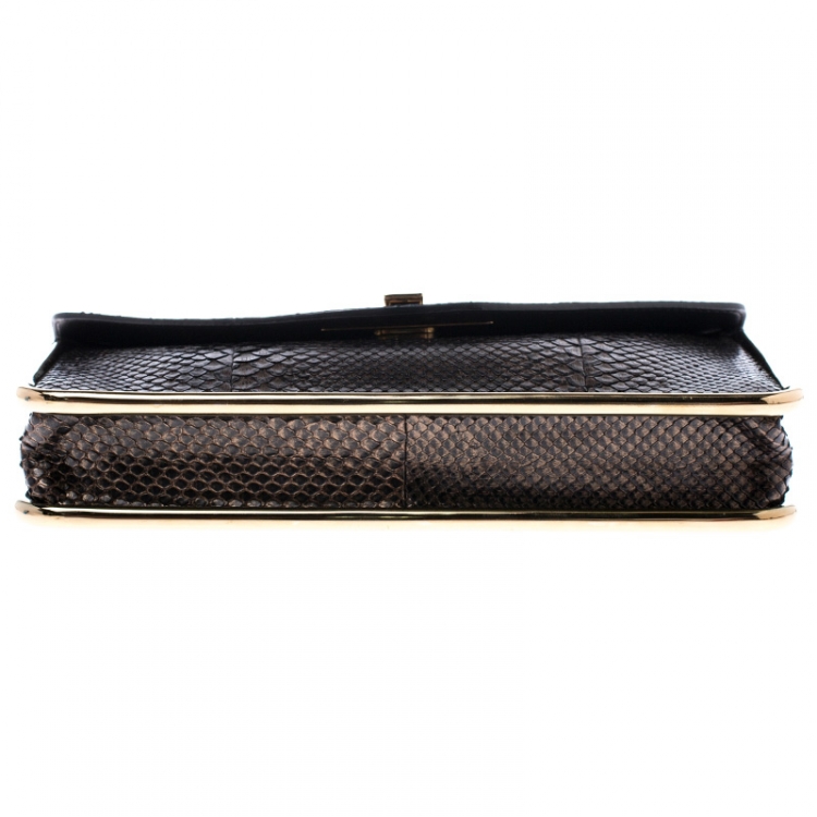 Pre Owned Chloe Bronze Python Leather Clutch