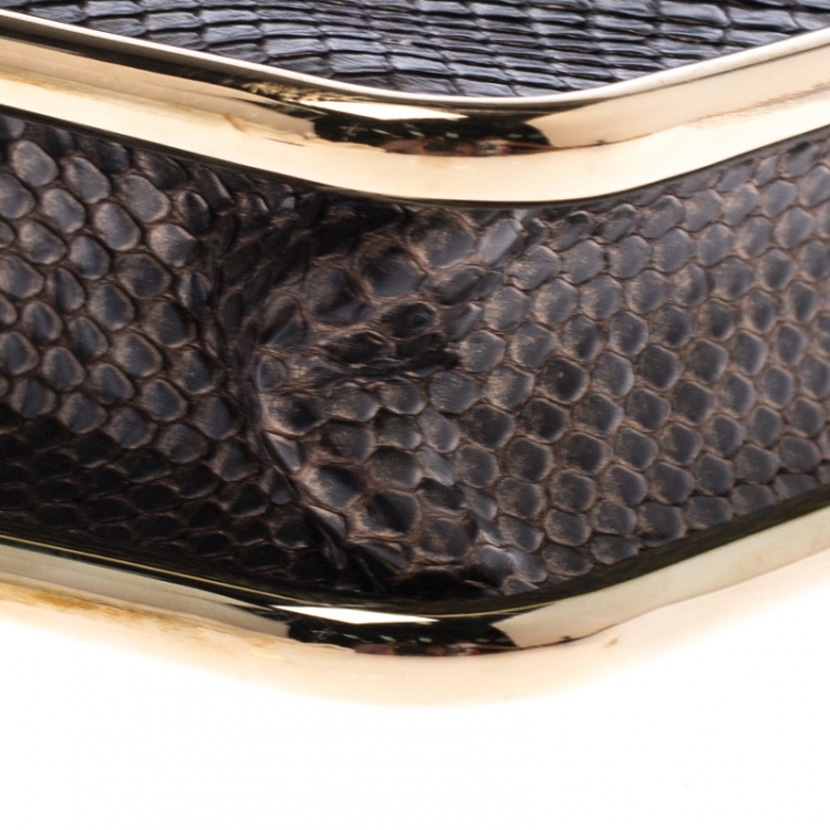 Pre Owned Chloe Bronze Python Leather Clutch