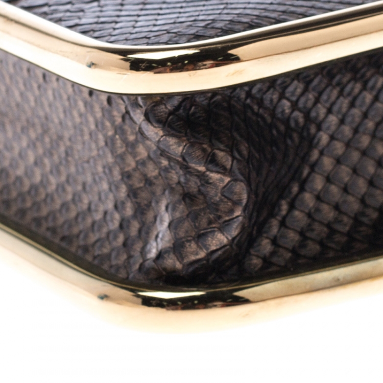 Pre Owned Chloe Bronze Python Leather Clutch