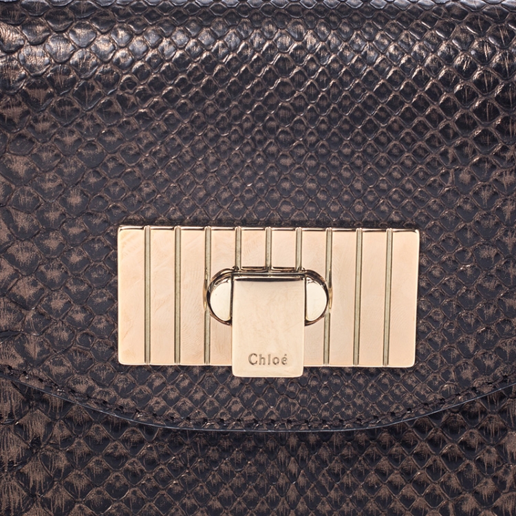 Pre Owned Chloe Bronze Python Leather Clutch