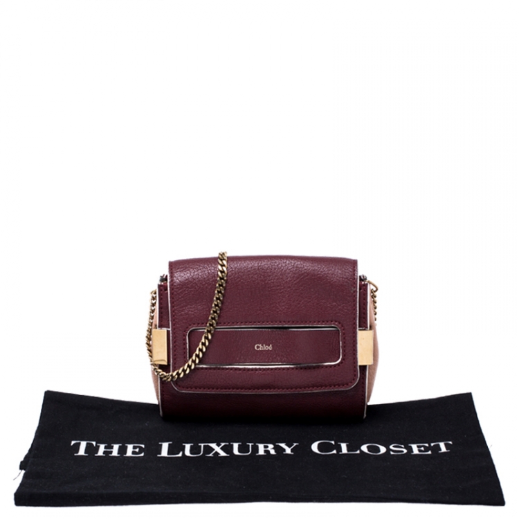 Pre Owned Chloe Burgundy/Peach Leather Elle Chain Clutch