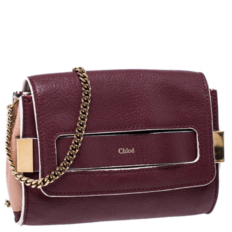 Pre Owned Chloe Burgundy/Peach Leather Elle Chain Clutch