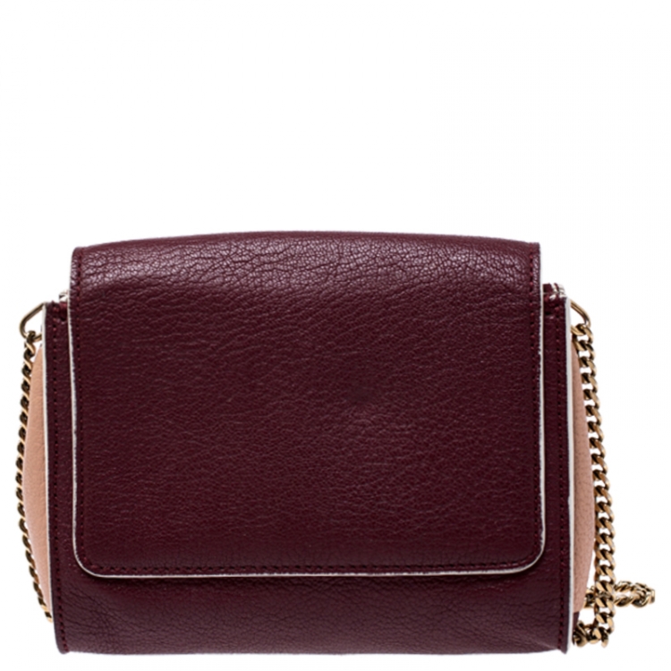 Pre Owned Chloe Burgundy/Peach Leather Elle Chain Clutch
