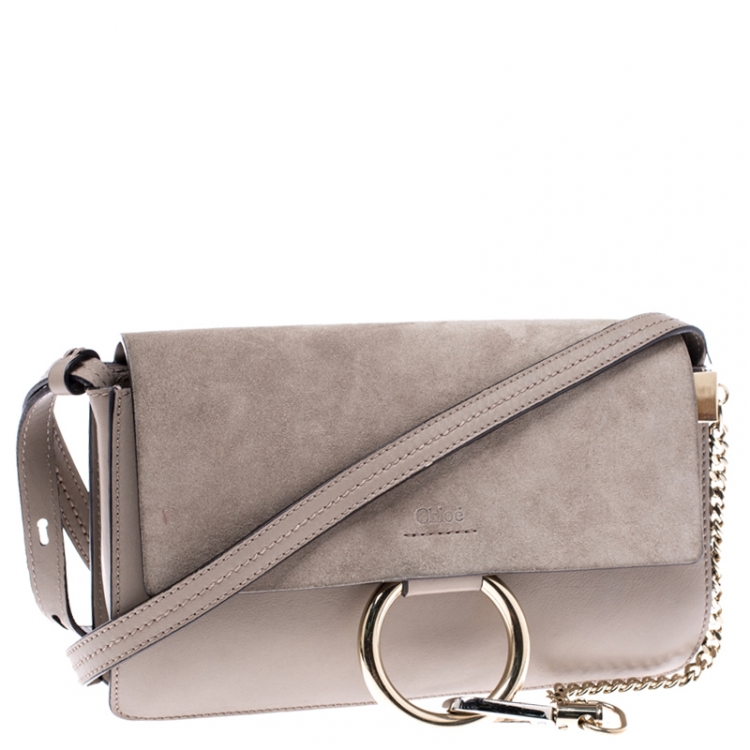 Pre Owned Chloe Taupe Leather and Suede Small Faye Shoulder Bag
