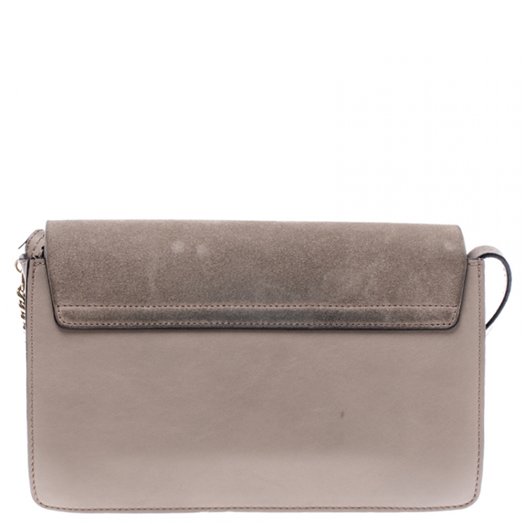 Pre Owned Chloe Taupe Leather and Suede Small Faye Shoulder Bag