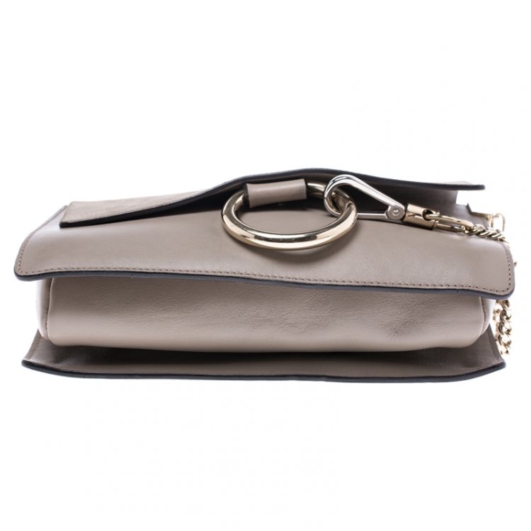 Pre Owned Chloe Taupe Leather and Suede Small Faye Shoulder Bag