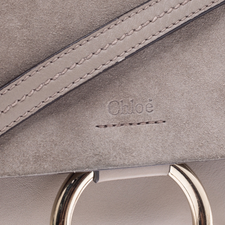 Pre Owned Chloe Taupe Leather and Suede Small Faye Shoulder Bag